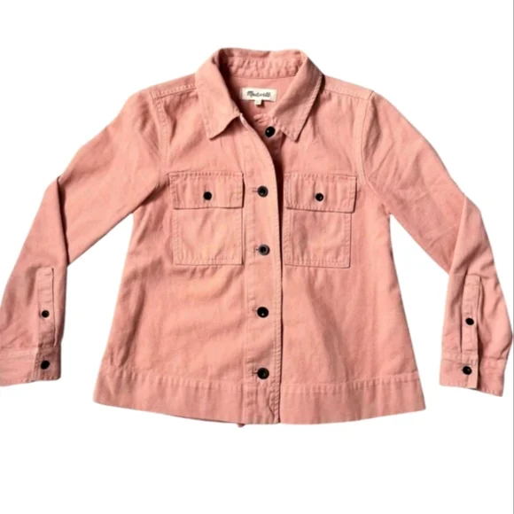 Madewell Northward Cropped Denim Jacket Blush Button Front & Cuffs Cotton Sz XXS - Picture 4 of 15